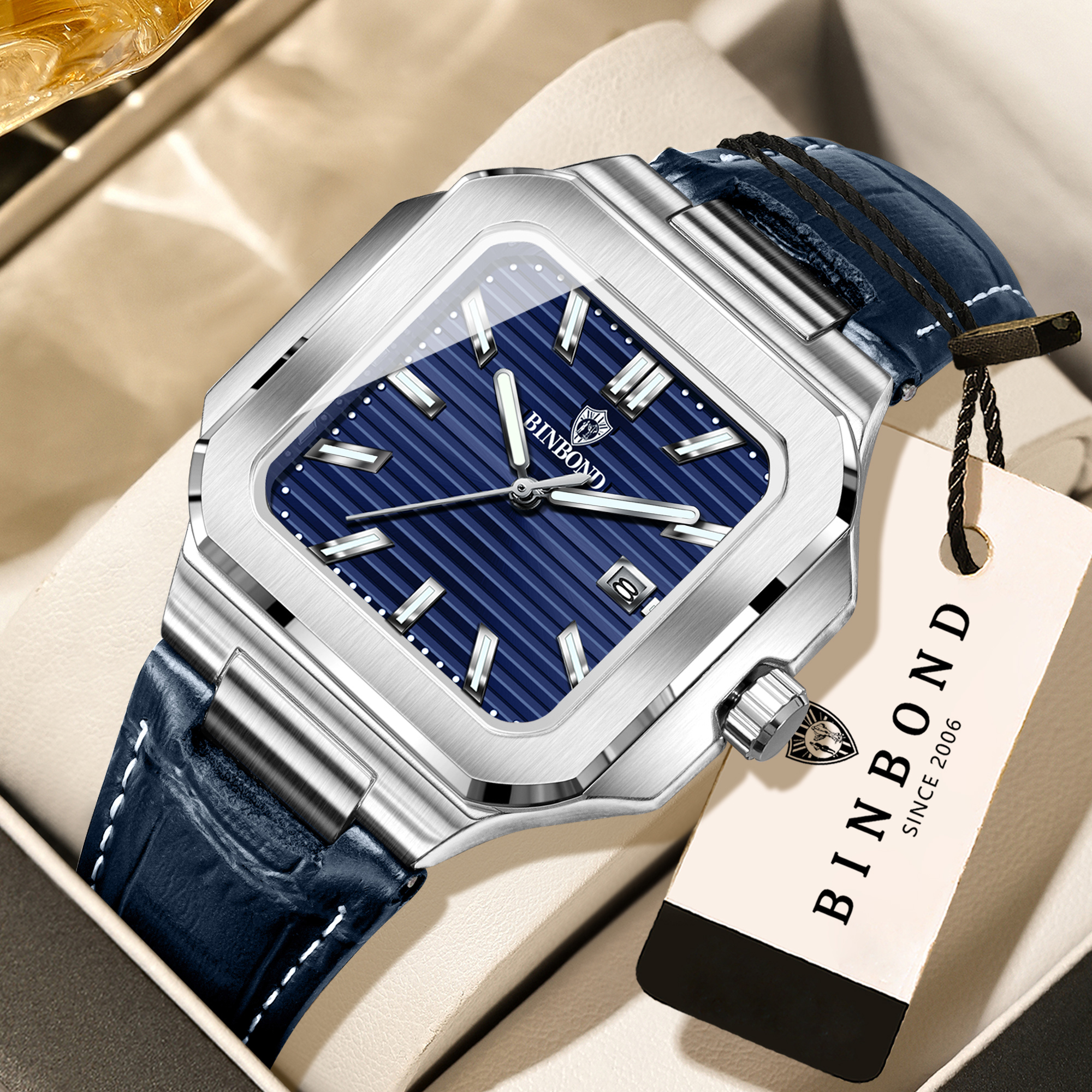 Smartwatch Luxury Watches - BINBOND square quartz wristwatches for men